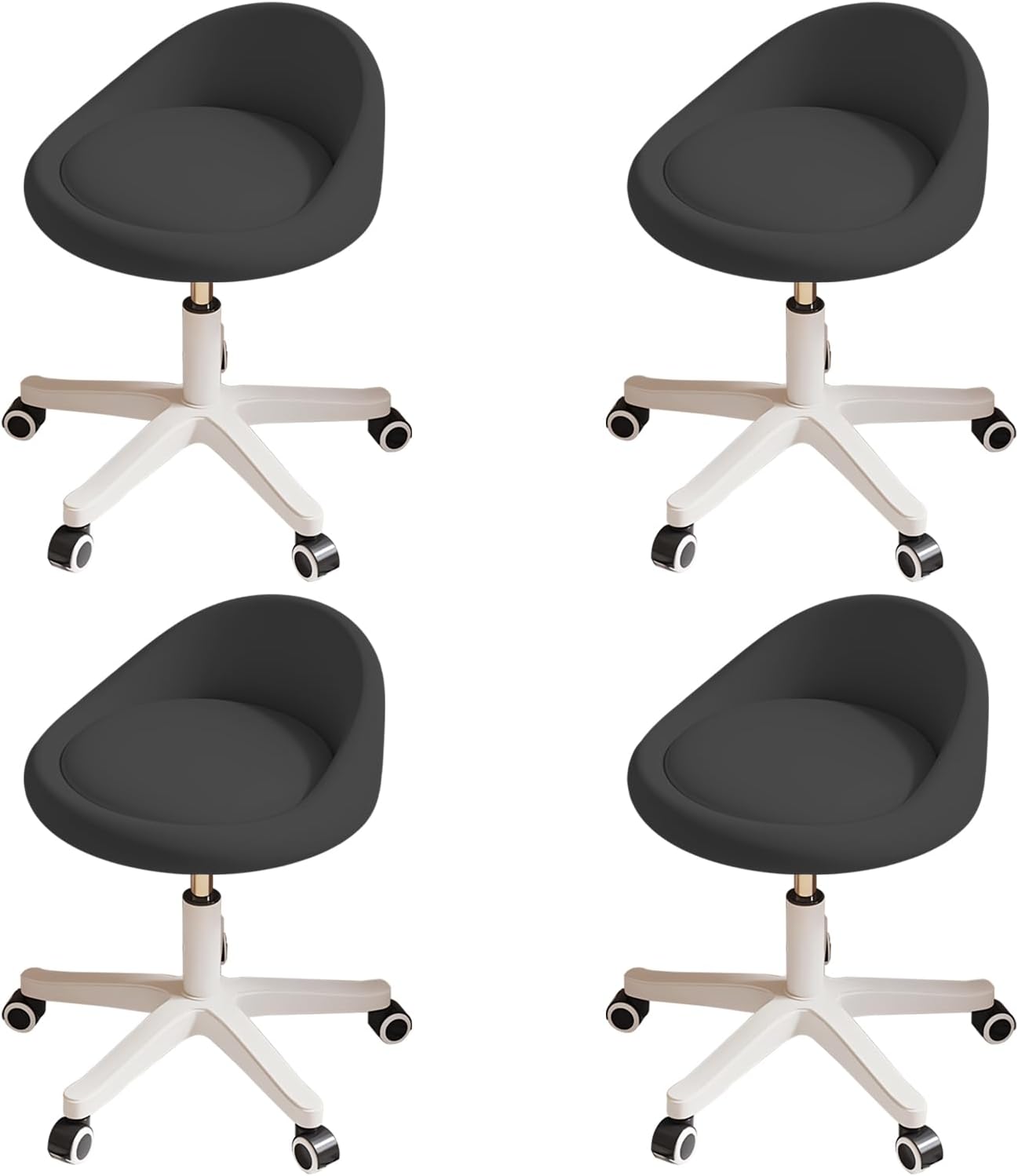 Rolling Stool Set of 4 Rolling Hydraulic Salon Stool with Low Backrest - Adjustable Swivel Chair for SPA, Shop, Salon, Massage, or Medical Office Black