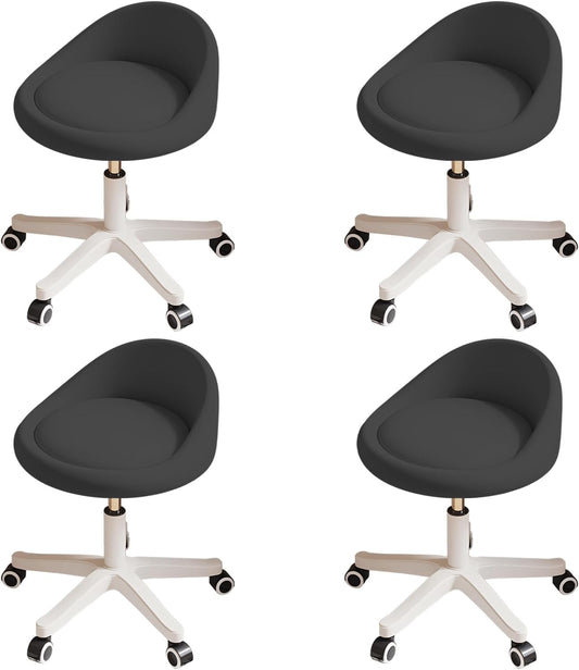 Rolling Stool Set of 4 Rolling Hydraulic Salon Stool with Low Backrest - Adjustable Swivel Chair for SPA, Shop, Salon, Massage, or Medical Office Black