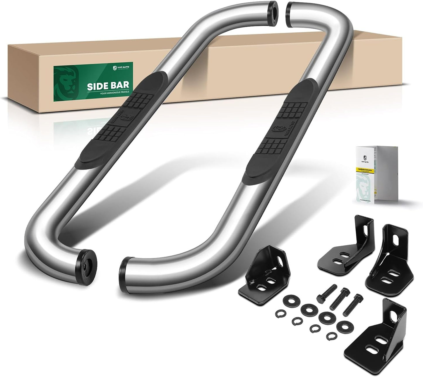 YHTAUTO 3 Inch Running Boards Side Step Bars Fit for 1999-2018 Chevy Silverado & GMC Sierra 1500/2500 HD/3500 HD - Standard/Regular Cab, 90-Degree Bent End S/S 304 Polished, Truck Cab Side Step Rails