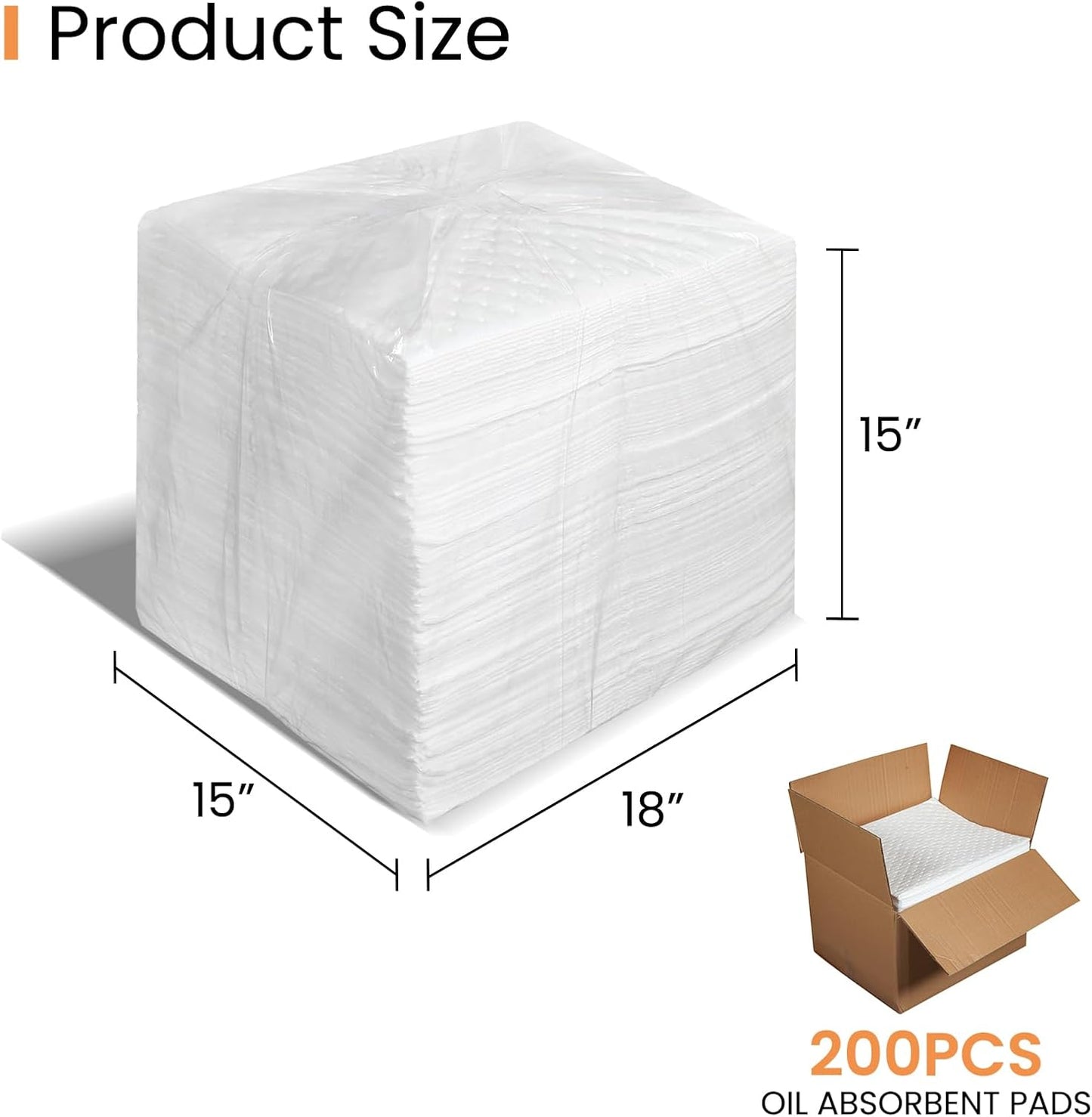 Smaafit 15"x18" Oil Absorbent Pads 200 Pack - Heavyweight Polypropylene Mats for Garage Floor & Marine, 24oz/Pad, 30 Gal Total, Tear-Resistant, Floatable
