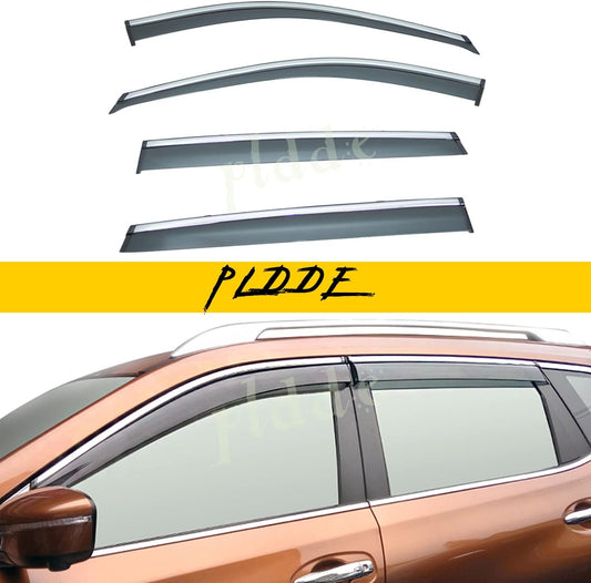 4pcs Smoke Tint with Chrome Trim Outside Mount Tape On/Clip On Style PVC Sun Rain Guard Window Visors Compatible with 2014-2020 Nissan X-Trail/Rogue
