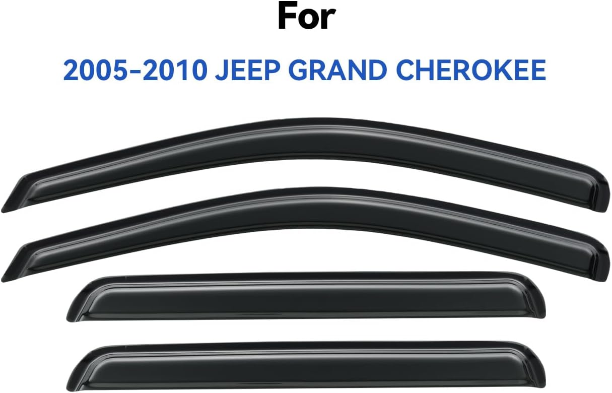 Window Visors Rain Guards Shield for 2005-2010 Jeep Grand Cherokee, Out-Channel Window Vent Wind Deflectors Visors Shades for 05-10 Grand Cherokee