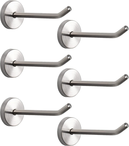 NearMoon Coat Hooks, Wall Hooks for Hanging Hat Hurse Robe, 304 Stainless Steel Heavy Duty Towel Hangers for Bathroom Livingroom Hotel Kitchen Garage, 6 Pack (4 Inch, Brushed Nickel)