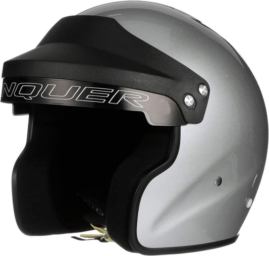 Conquer Snell SA2020 Approved Open Face Auto Racing Race Car Helmet - Adult | Men | Women | Youth - ( Black / White / Silver )