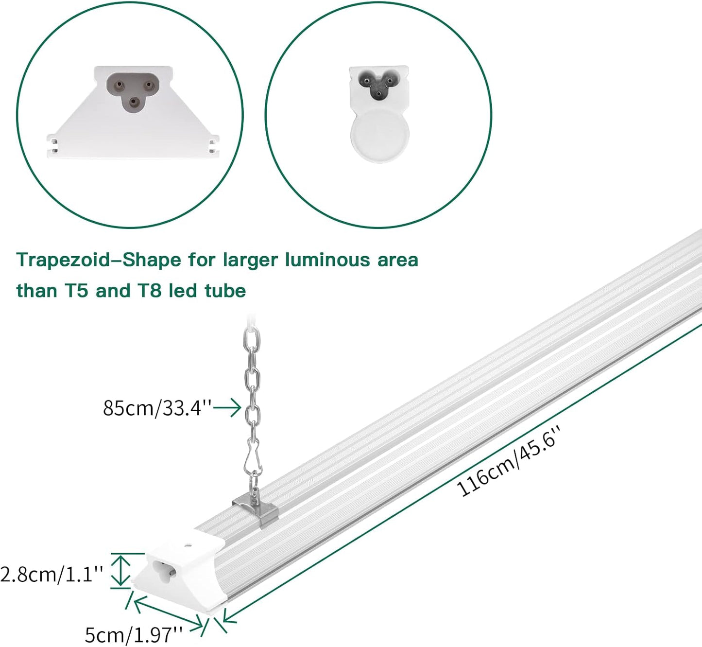 6 Pack LED Shop Light 4FT 60W, 8700LM Linkable Utility Garage Lights 5000K Daylight White Hanging/Mounted, Super Bright Under Cabinet Light