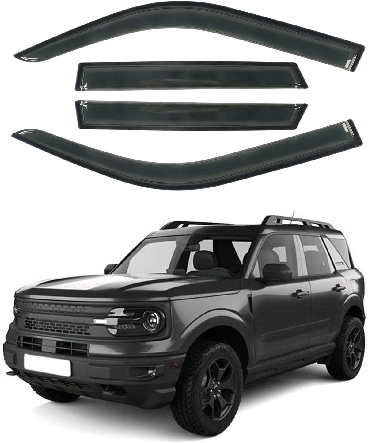 Rain Guards Tape-On Side Window Visor Fit for 2021-2024 Ford Bronco Sport, Outside Mount Window Deflector, Smoke Tinted Vent Visors 2021 2022 2023 2024
