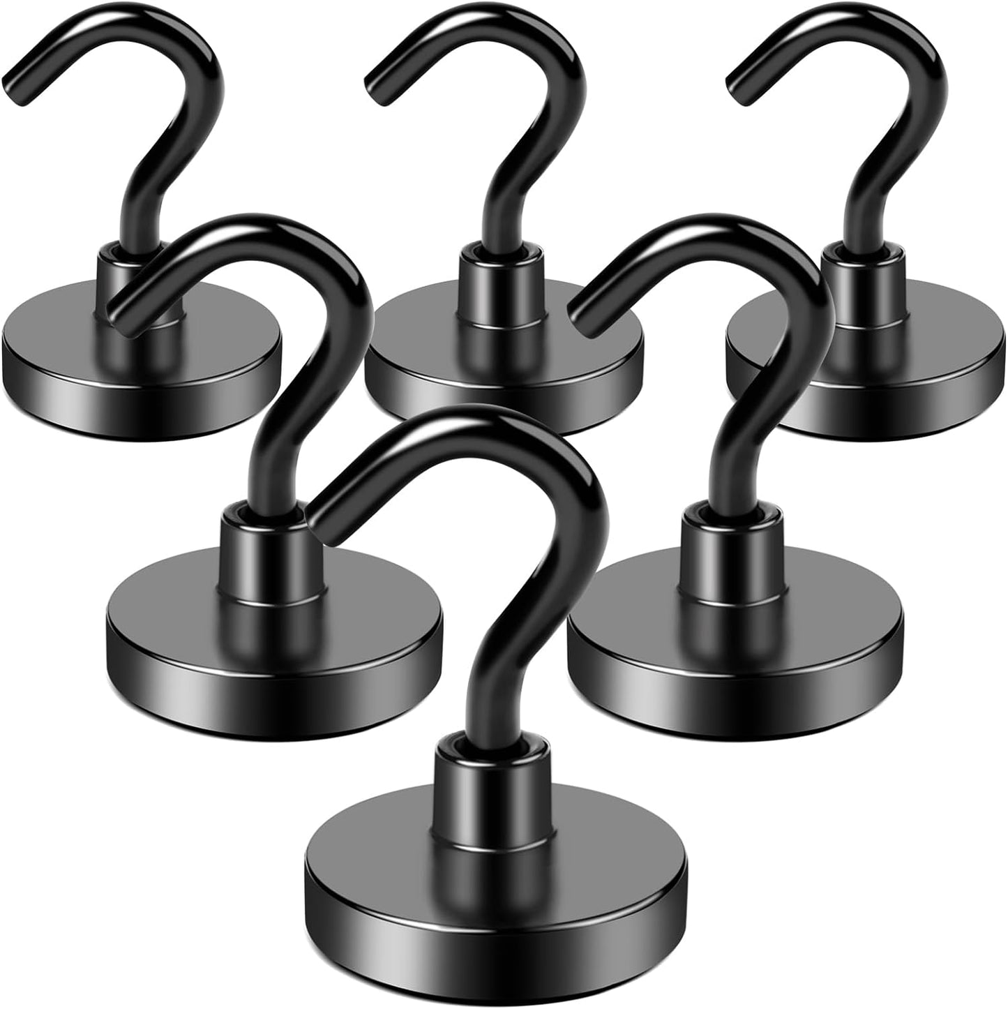 LOVIMAG Magnetic Hooks, 40LBS Black Magnet Hooks Strong Neodymium Magnets with Epoxy Coating, Metal Magnetic Hooks for Refrigerator，Locker Accessories, Cruise, Kitchen, Office, Classroom-6 Pack