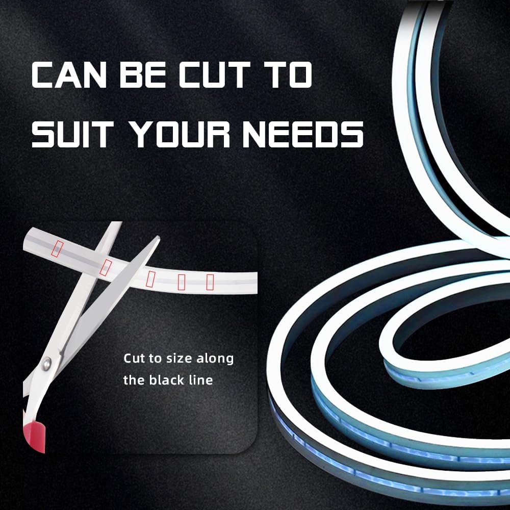 Car LED Strip Light For Trunk, 79Inch IP67 Silicone Waterproof Neon Light Strip Embedded, Flexible Cutting Universal Auto Interior Lights(Ice Blue)