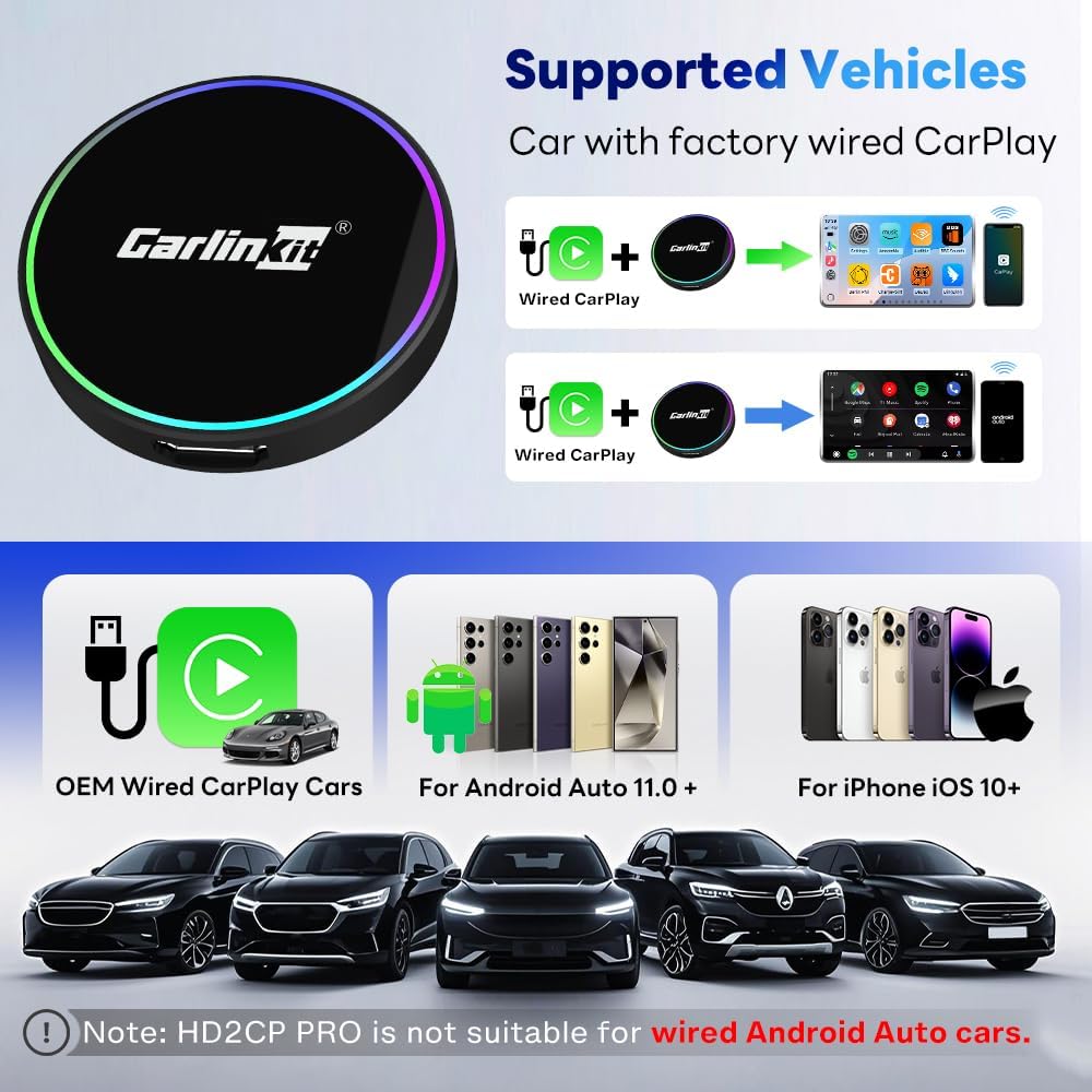 Carlinkit HD2CP Pro HDMI Wireless CarPlay Adapter- Wired CarPlay to Wireless Car Play & Android Auto Dongle, 3 in 1 Stream TV Stick/Phone/Games to Screen HDMI Converter, iOS 10+ & Android 11+