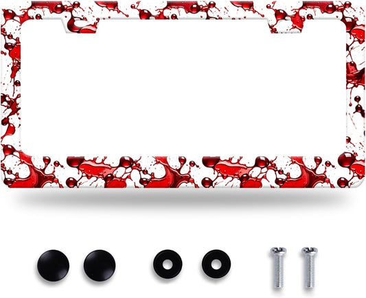 Scarry Blood Splattered License Plate Frame Halloween License Plate Stainless Steel Funny License Plate Holder Men Women Car Accessories Decoration With Screws Fits Standard Vehicles Size 12.3" x 6.3"