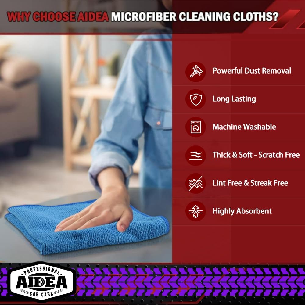 AIDEA Microfiber Cleaning Cloth 10PK, Micro Fiber Cloth for Cleaning Cars, Premium All Purpose Car Towels, Dusting Cloth Cleaning Rags SUVs, House, Kitchen, Window, Workshops, 12"×12"