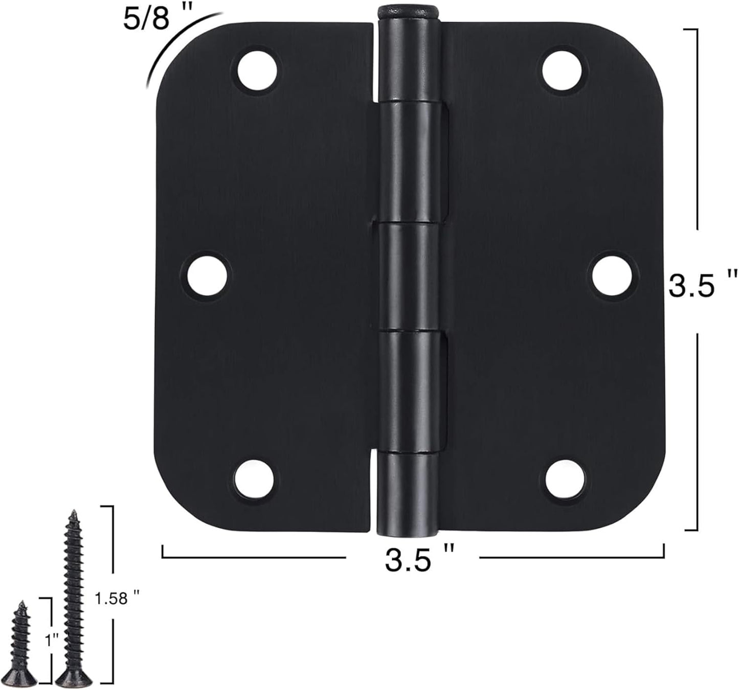 TDCHINGES 30 Pack Rounded Matte Black Door Hinges 3.5 Inch 5/8" Radius Interior 3 1/2 Inch Flat Iron Bifold Easy Installation Standard Hinge No Squeak,Bedroom Indoor for Doors 3 ½" Hardware Controls
