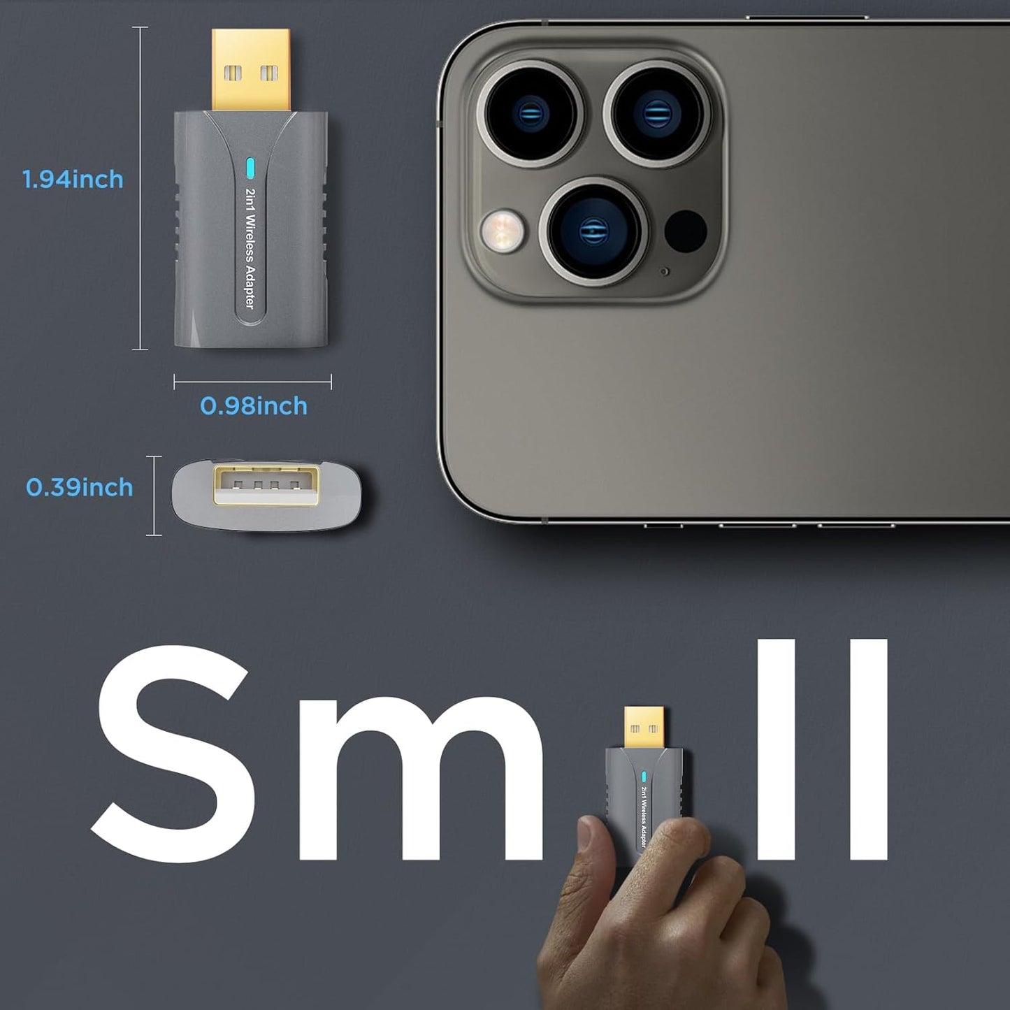 2in1 CarPlay Android Auto Wireless Adapter, Mini Car Play Cars Stick, Fast Auto Connection for OEM Wired CarPlay Car Model 2017 Above, for iPhone iOS 12 /Android 11 Above, Silver