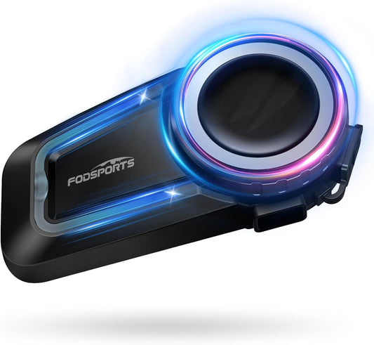 Fodsports FX7 10 Riders Mesh Motorcycle Bluetooth Headset, Dual Chips V5.4 Helmet Bluetooth Headset with Audio Multitasking, Music Share, Motorcycle Intercom with CVC & ENC Noise Reduction, FM, 1 Pack