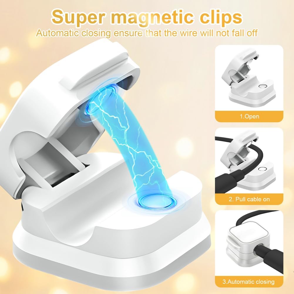 18 Pack Cord Organizer Holder,Magnetic Cable Clips Management,Easy Strong Adhesive Phone USB Charger Cord,Hide Or Organize Desk Cable for Kitchen,Office,Car,Nightstand（White）