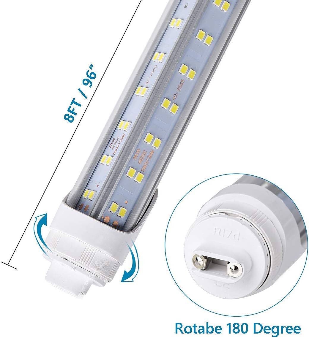 R17D 10PCS 8ft LED Tube Light - 8 Foot Led Bulbs, 96'' - 15000LM, 144W, Cold White 6000K, Clear Lens