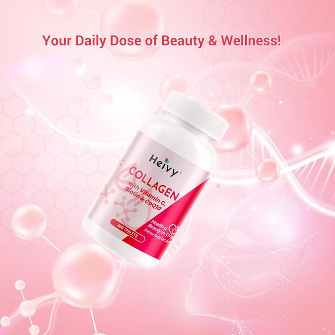 Multi Collagen 300 Tablets for Women & Men, Vitamin C, Biotin & CoQ10 Supports Hair, Skin, Nails Joint & Bone Health, Gluten-Free, Non-GMO