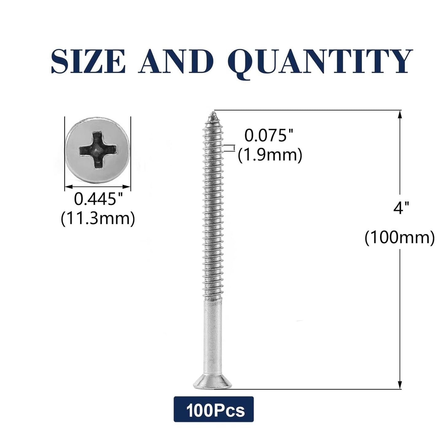 #14 x 4" Wood Screw 100Pcs 18-8 (304) Stainless Steel Screws Flat Head Phillips Fast Self Tapping Drywall Screws by SG TZH