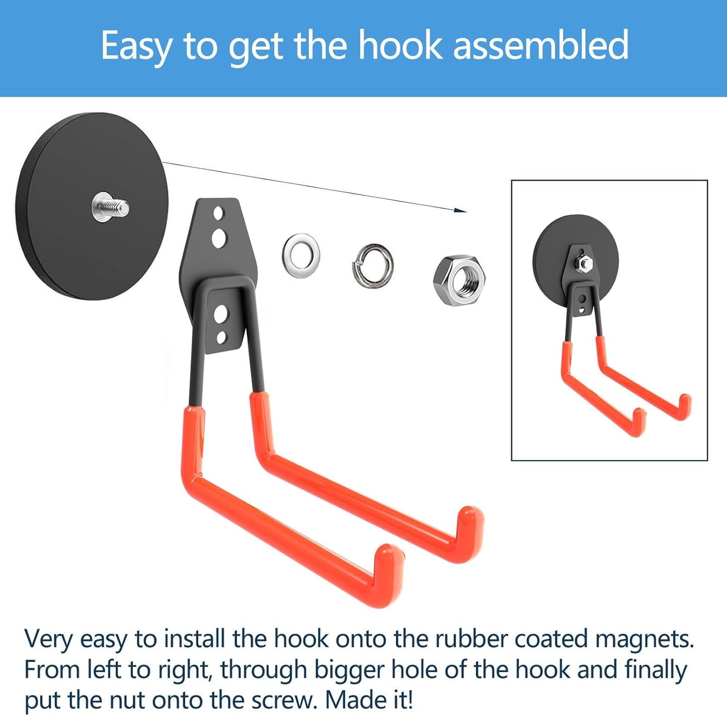 Super Strong Garage Magnetic Hooks Heavy Duty-6Pack,Powerful Magnetic Strips for Power Drill, Garden Tools, Hose, Straps, Steel Pegboard, Garage Magnetic Hooks Hanger,Workshop Tool Holder