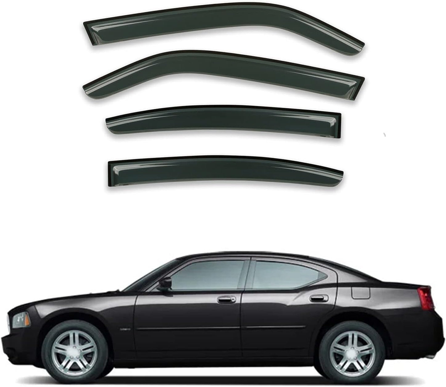 Smoke Side Window Visors Compatible with 06-10 Dodge Charger Sun/Rain Guards Wind Deflector 4pc