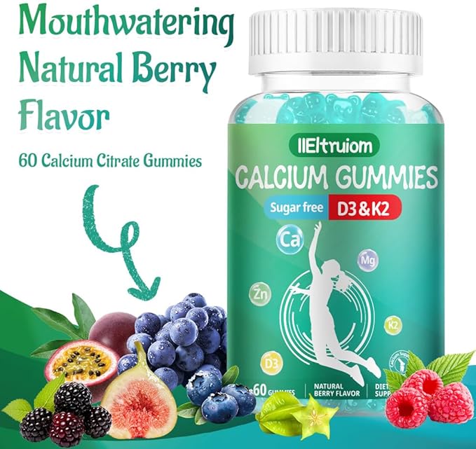 Liposomal Calcium,1000mg Calcium with Vitamin D3 & K2 for for Muscle & Immune Support, Calcium Chews for Bone Health,Sugar Free, 60 Chews