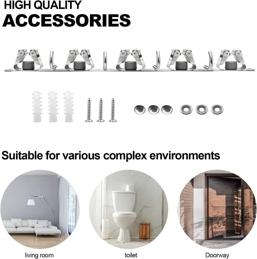 Mop and Broom Holder, 4 Positions 5 Hooks Heavy Duty Mop Hanger Wall Mounted Stainless Steel Organizer for Home Laundry Bathroom, Garage Storage Systems Utility Tools Rack