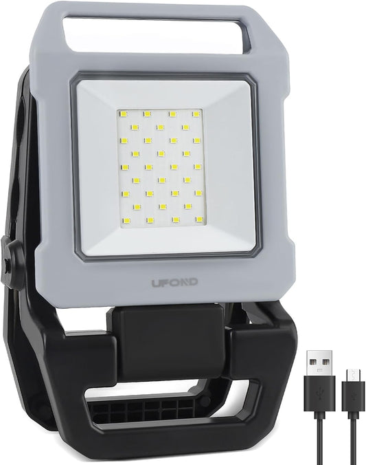 UFOND 2500LM LED Work Light Rechargeable,12h Portable Battery Worklight Cordless,6600mAh Waterproof Floodlight Brightness Adjustable,Outdoor Construction Clamp Light for Garage Camping Car Repairing