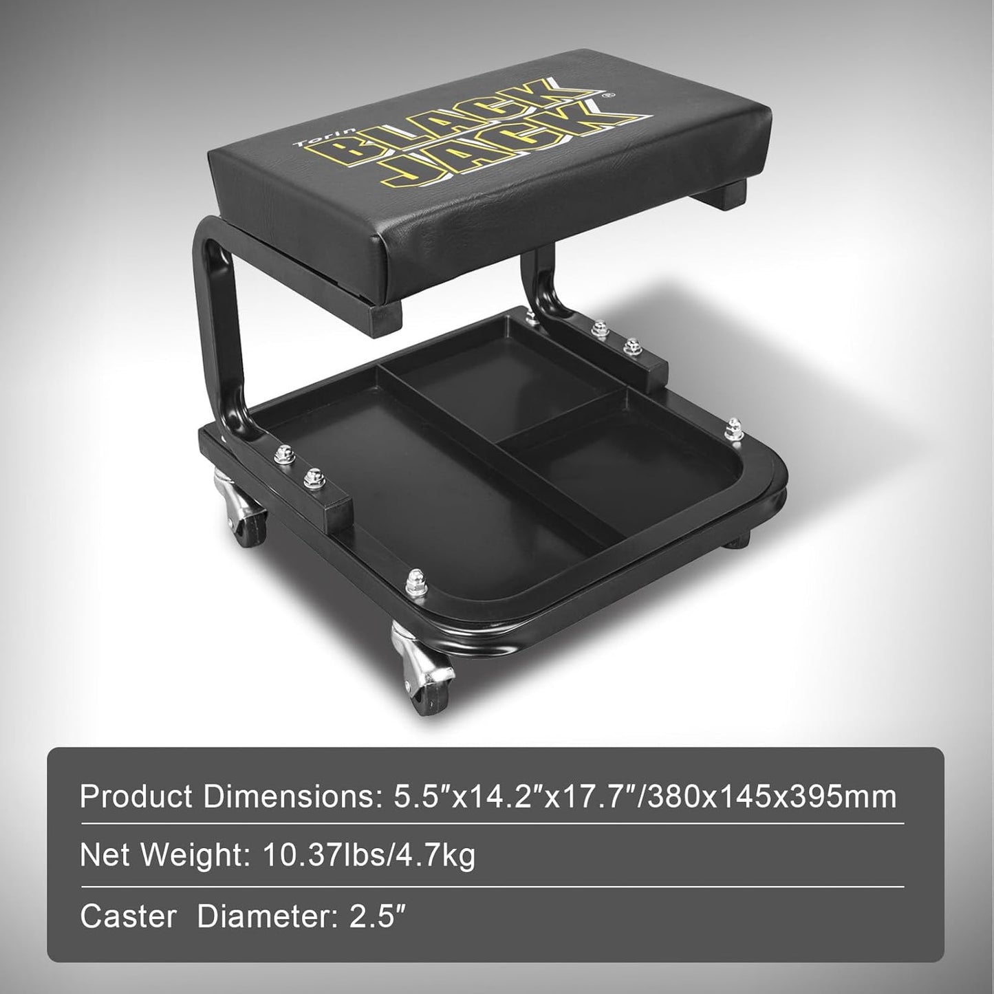 Torin Rolling Creeper Seat,Black, Large,Padded Mechanic Stool with Tool Tray Storage, Garage/Shop Seat