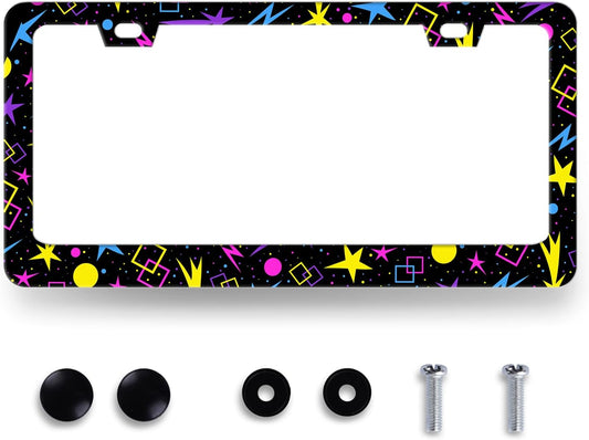Psychedelic Stars License Plate Frame Colorful Galaxy License Plate Holder Stainless Steel Front and Rear Car Tags Auto Parts Funny License Plate Decoration with Screws for Men Women 12.2"x 6.2"