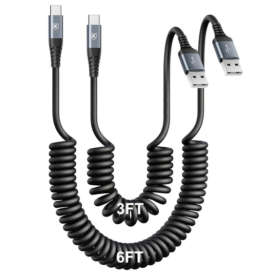 USB Type C Charger Cable Fast Charging [3FT+6FT], 2Pack Coiled USB A to USB C Charger Cable for Car Android Auto USB C Charger Cord, USBC Cable Compatible with iPhone 16/15/Samsung Galaxy A10e A20 S20