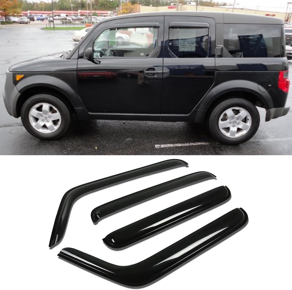 94725 Side Window Visors Wind Vent Deflector,4pcs Outside Mount Tape-On Nice Sun Rain Guards Set for 2003-2011 Honda Element