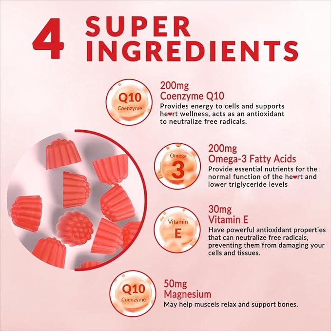 Sugar Free CoQ10 Gummies 200 MG, Coenzyme Q10 (Ubiquinone) Gummies for Adults, Co Q10 Supplement with Omega-3, Magnesium, Energy, Brain Support