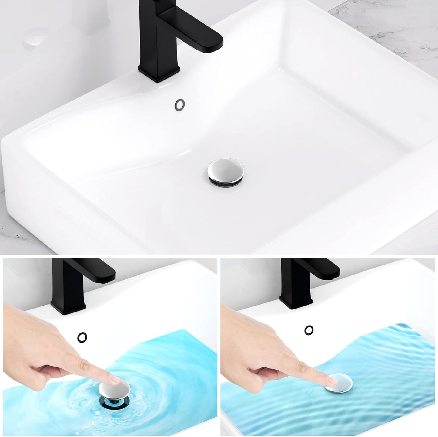 Bathroom Sink Drain with Overflow, PureHome Bathroom Sink Stopper, Pop Up Bathroom Drain Stopper Sink Plug - Engineering Plastic Material - Polished Chrome