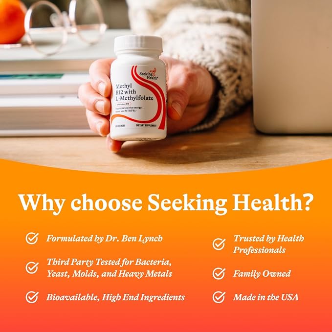 Seeking Health Methyl B12 with L-Methylfolate - MTHFR Support Supplement - Methylation Support Supplement - Lozenges to Support Brain Health & Energy - 60 Lozenges