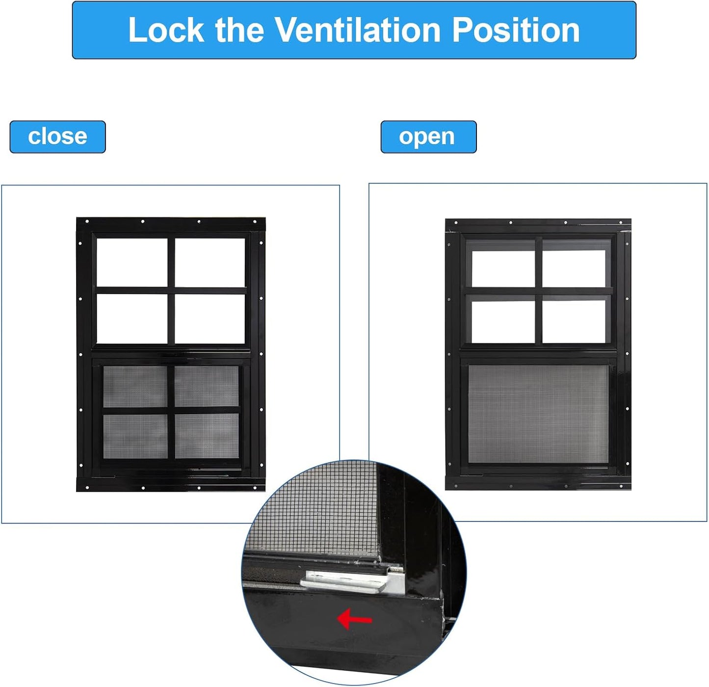 NeatiEase Upgraded Shed Windows 2 Pack, 12" x 18" Windows with Tempered Glass and Stainless Steel Screen for Shed, Chicken Coop, Playhouse, Household, Garage(Black)