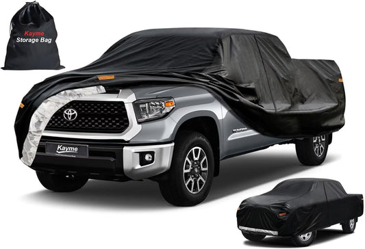 Kayme Truck Cover Custom Fit Toyota Tundra(2006-2021) Regular Cab Short Bed. Full Exterior Heavy Duty Outdoor Pickup Truck Car Cover Waterproof All Weather.Car Tarp for Wind Sun Dust Protection.Black