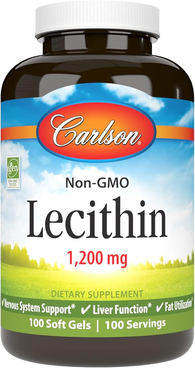 Carlson - Lecithin, Non-GMO, 1200 mg, Nervous System & Liver Function, Unbleached Soy Lecithin, 100 Softgels