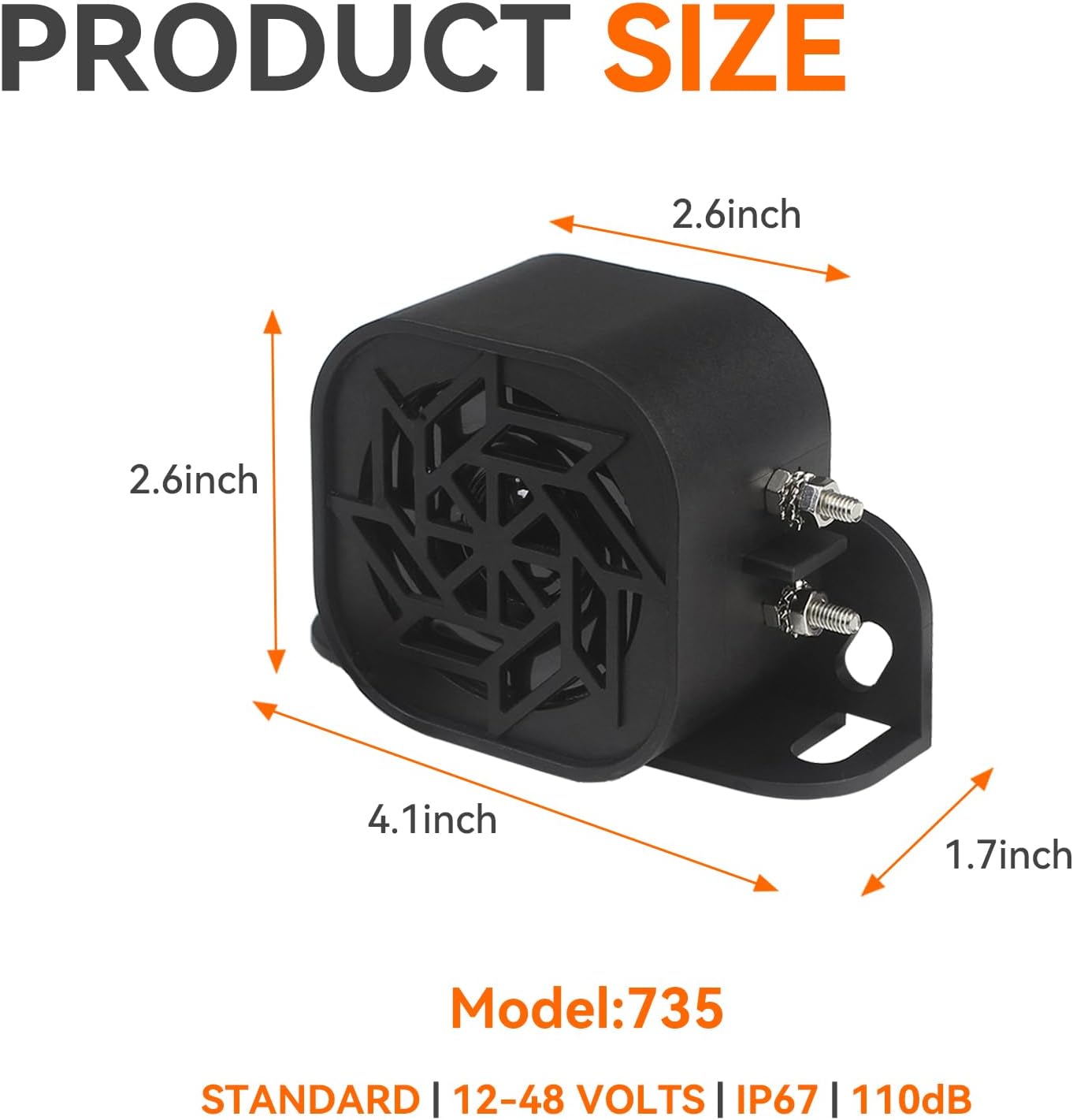 735 Back-up Alarm 12V-48V 110dB IP67 Waterproof Dust-Proof Reversing Warning Alarm with Super Loud Beeper Tone for Truck Van Forklift Car Lorry Agricultural Vehicles