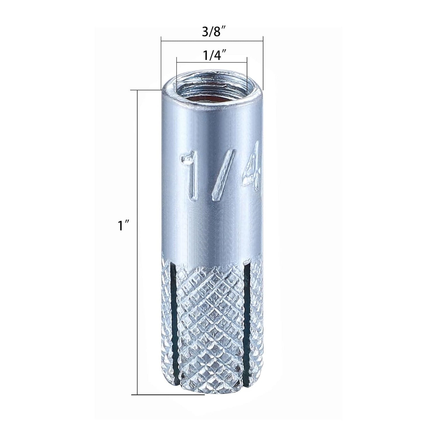 Wensilon(100 pcs) 1/4"-20 Premium Zinc Plated Carbon Steel Drop in Anchors Assortment, Knurled Drop-in-Anchor for Solid Concrete, Internal Forced Expansion Screw Bolts