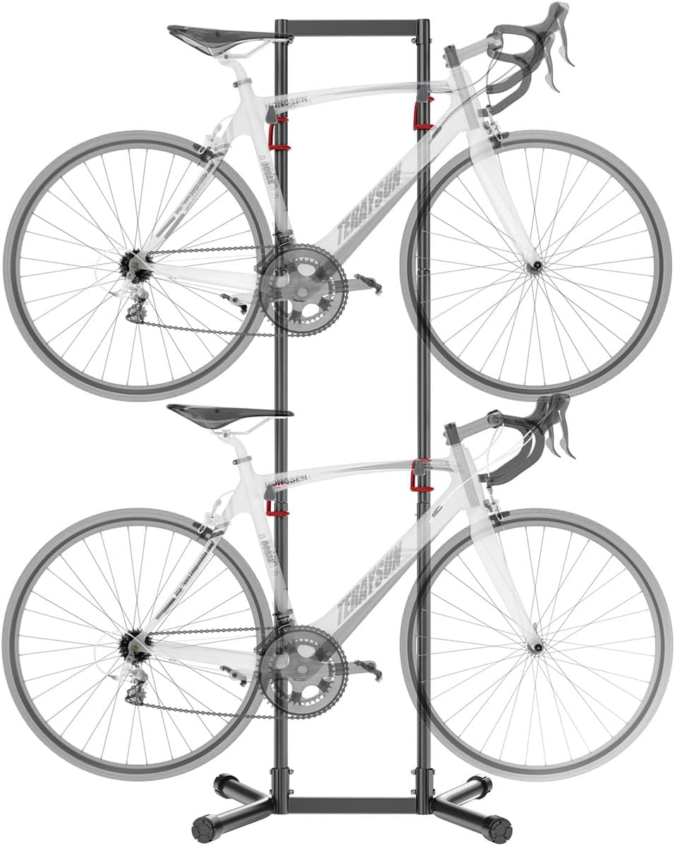 teraysun Indoor 4 Bike Storage Rack, Adjustable Arm Hook for Mountain, Road Bicycles, Beach Cycle, and Fat Tire Bikes, Freestanding Mount Home & Garage Vertical Bike Floor Stand Hold Up to 154lbs