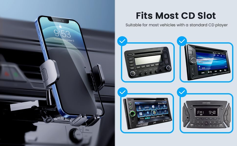 Qifutan Metal CD Slot Phone Holder Mount for Car - Upgraded Thick Cases Friendly iPhone Holder for CD Player - Fits All Smartphones