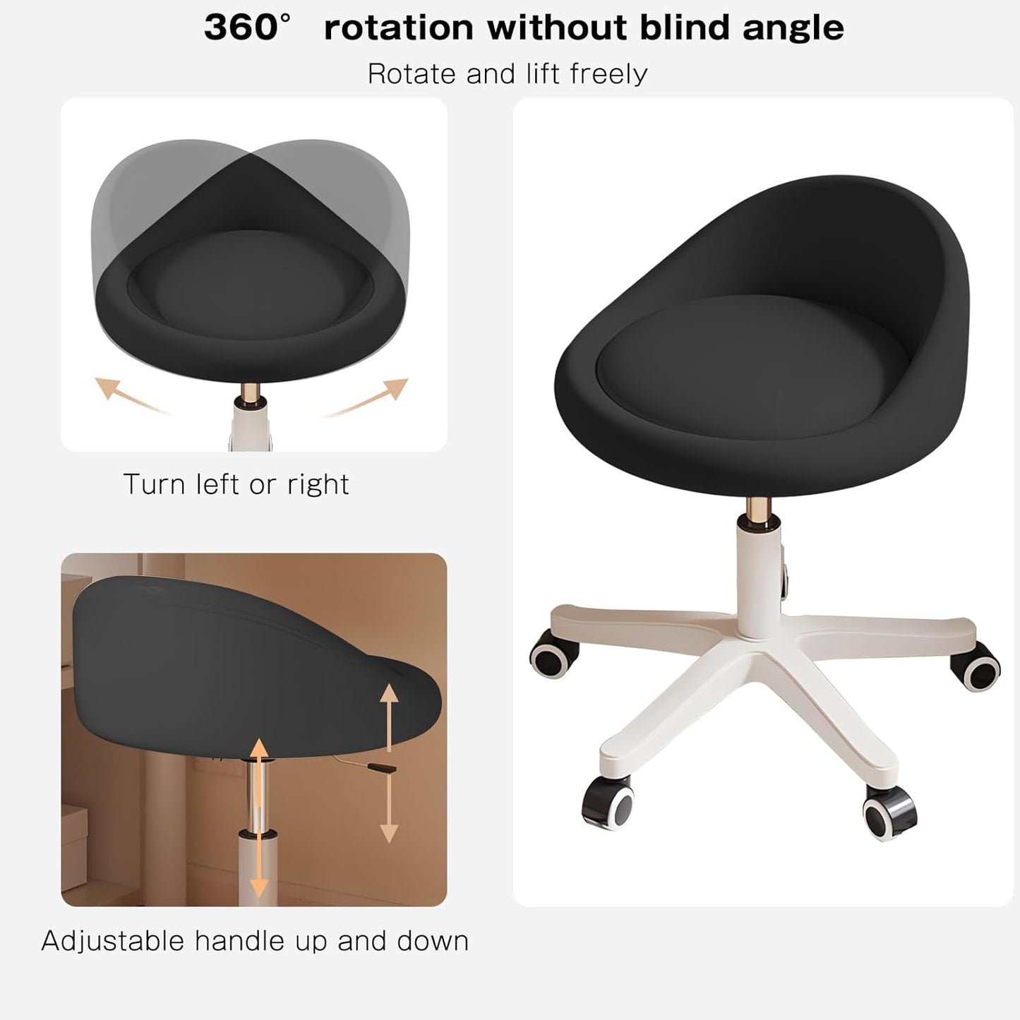 Rolling Stool Set of 2 Rolling Hydraulic Salon Stool with Low Backrest - Adjustable Swivel Chair for SPA, Shop, Salon, Massage, or Medical Office Black