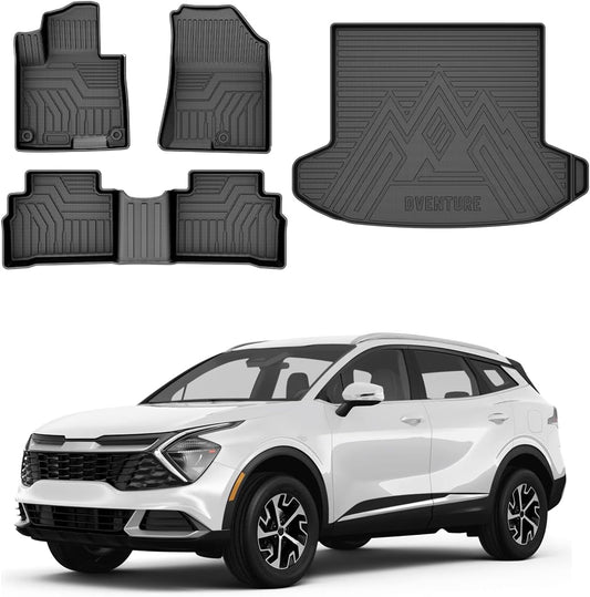 Powerty Floor Mats & Cargo Liner for 2023 2024 2025 Kia Sportage (Not PHEV) Accessories Floor Mats 2 Row Liner Set All Weather TPE 3D Floor Liners&Rear Cargo Mat