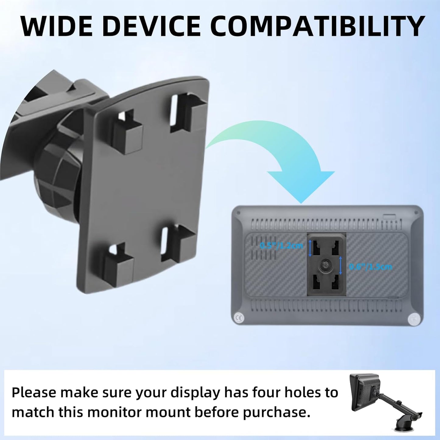 Carplay Mount, 360° Flexible Windshield Dashboard Suction Cup Bracket for 7" 9" 10.26" Inch Carplay Screen Android Auto Car Monitor GPS Mount Phone Holder