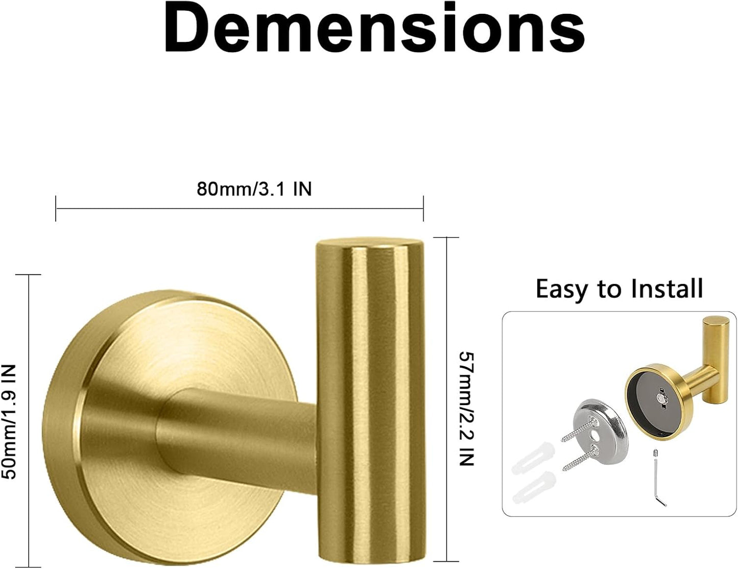 NearMoon Bath Towel Hooks- SUS 304 Stainless Steel Robe Hook Holder, Heavy Duty Coat Hook for Bathroom Livingroom Hotel Kitchen Garage, Wall Mounted (Brushed Gold, 16 Pack)