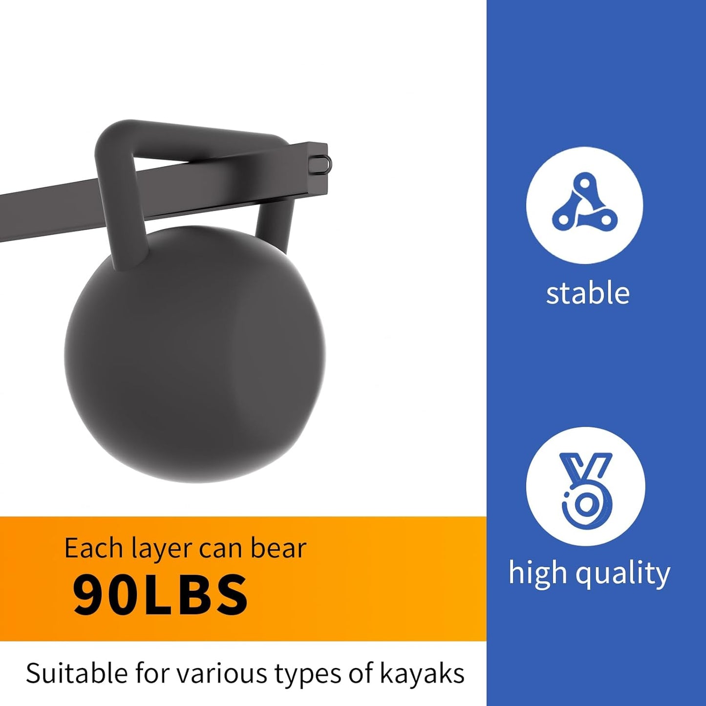 Wall Mounted Kayak Storage Rack, Kayak Racks for Outdoor Storage, Kayak Wall Mount 4 Tier Adjustable Surfboard Paddleboards Holder, Holds Up to 220 lbs