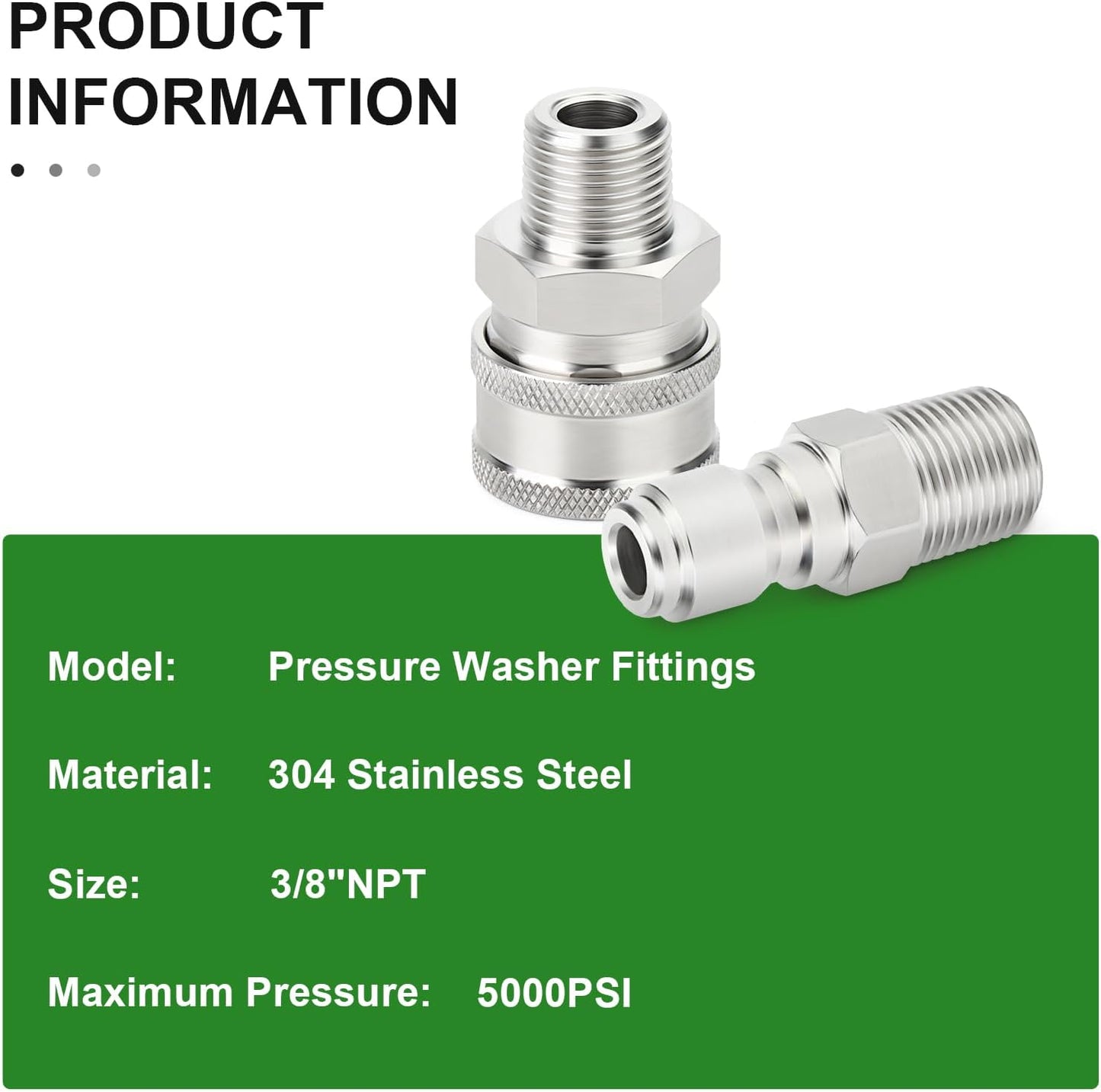 TAISHER 12PCS 304 Stainless Steel Pressure Washer Adapter Kit, Quick Connect Fittings，3/8" Male