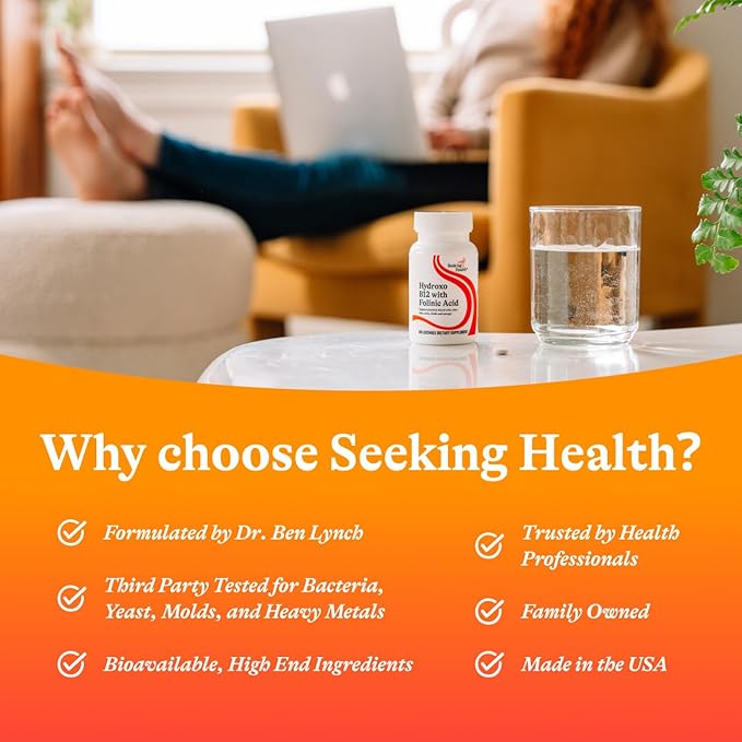 Seeking Health Hydroxo B12 with Folinic Acid, 1,000 mcg Vitamin B12 and 800 mcg DFE Folate Supplement, Supports Methylation and Homocysteine Levels, Energy Support, Vegan & Vegetarian (60 lozenges)*