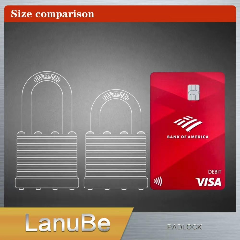 LanuBe Lock Laminated keyed Padlock (1-9/16", 40mm), keyed Alike Locks, Normal Shackle,Marked Black Plastic Hoop, Pack of 6…