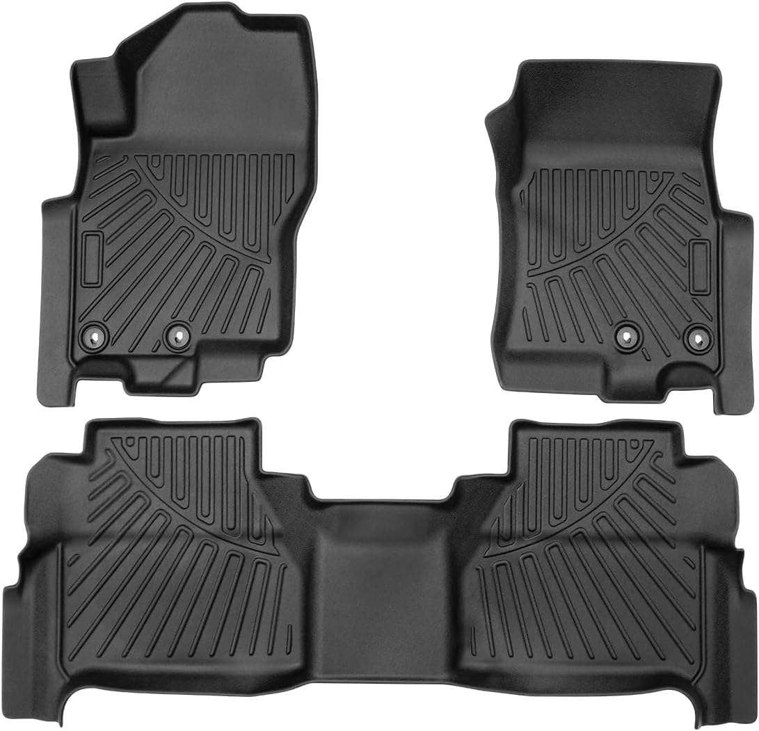 Powerty Floor Mats for 2022 2023 2024 2025 Nissan Frontier Accessories All Weather Floor Liner 3D TPE 1st & 2nd Row Floor Mat Heavy-Duty Floor Liners (Crew Cab with 2nd Row Under-Seat Storage)